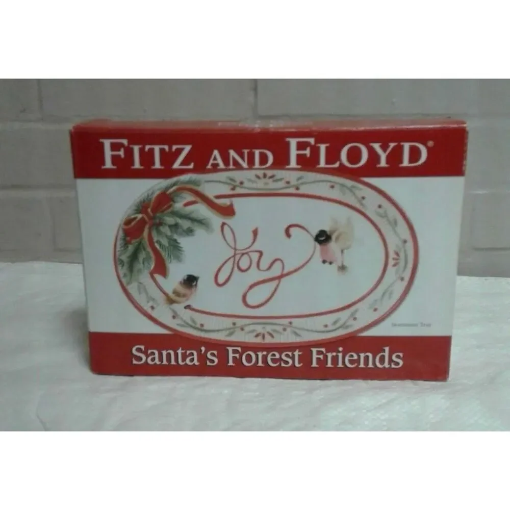 Fitz And Floyd Santa's Forest Friends Joy Christmas Platter Birds Nature Winter